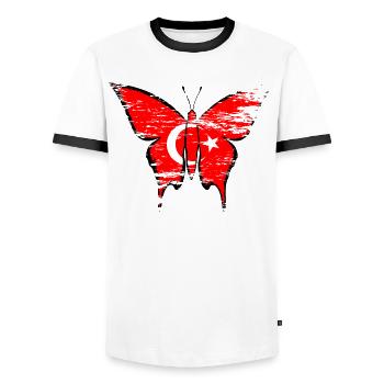 Turkey flag butterfly used - Men's Ringer Shirt - white/black - Front - AI Model Female 172 light (172cm) & AI Model Male 178 dark (178cm)