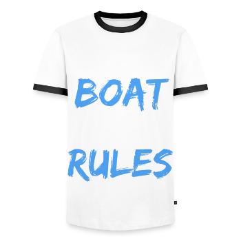 Mon bateau mes règles. Règles du capitaine de navire à voile - T-shirt contrasté Homme - blanc/noir - Devant - AI Model Female 172 light (172cm) & AI Model Male 178 dark (178cm)