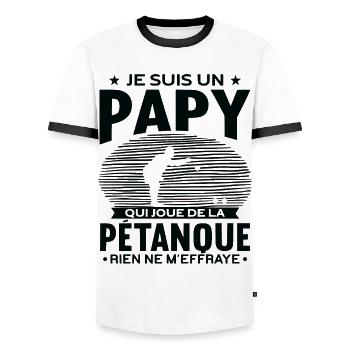 Papy Pétanque Cadeau Humour Boccia Homme Petanque - T-shirt contrasté Homme - blanc/noir - Devant - AI Model Female 172 light (172cm) & AI Model Male 178 dark (178cm)
