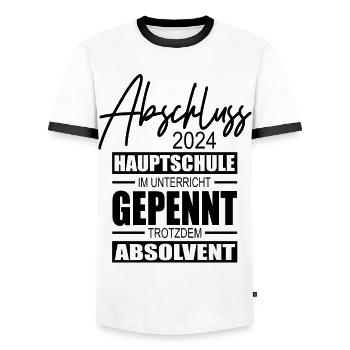 Abschluss 2024 Hauptschule - Männer Kontrast-T-Shirt - Weiß/Schwarz - Vorne - AI Model Female 172 light (172cm) & AI Model Male 178 dark (178cm)