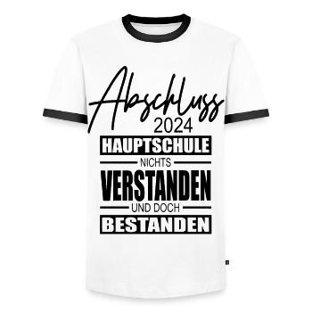 Abschluss 2024 Hauptschule - Männer Kontrast-T-Shirt - Weiß/Schwarz - Vorne - AI Model Female 172 light (172cm) & AI Model Male 178 dark (178cm)