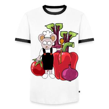Mouse Cook Cooks Cook Vegetables Vegetarian Cooking - Men's Ringer Shirt - white/black - Front - AI Model Female 172 light (172cm) & AI Model Male 178 dark (178cm)