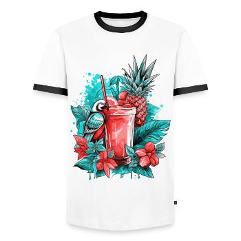 Sommer Cocktail Ananas Papagei Blumen Urlaub Kunst - Männer Kontrast-T-Shirt - Weiß/Schwarz - Vorne - AI Model Female 172 light (172cm) & AI Model Male 178 dark (178cm)