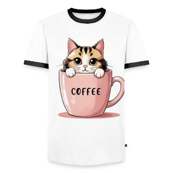 Chat de café mignon - Motivation matinale parfaite - T-shirt contrasté Homme - blanc/noir - Devant - AI Model Female 172 light (172cm) & AI Model Male 178 dark (178cm)