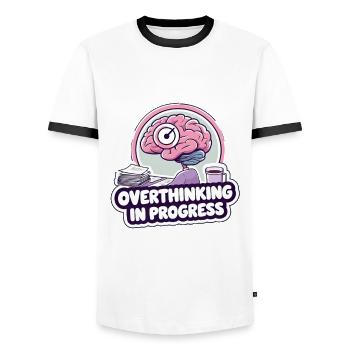 Overthinking in Progress – Funny Brain - Men's Ringer Shirt - white/black - Front - AI Model Female 172 light (172cm) & AI Model Male 178 dark (178cm)