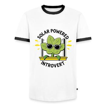 Solarbetriebener Introvert – Pflanzenwitz - Männer Kontrast-T-Shirt - Weiß/Schwarz - Vorne - AI Model Female 172 light (172cm) & AI Model Male 178 dark (178cm)