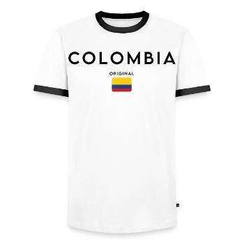 Colombian pride, minimalist sleek design - Men's Ringer Shirt - white/black - Front - AI Model Female 172 light (172cm) & AI Model Male 178 dark (178cm)