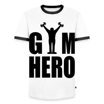 GYM Hero - Männer Kontrast-T-Shirt - Weiß/Schwarz - Vorne - AI Model Female 172 light (172cm) & AI Model Male 178 dark (178cm)