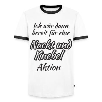 Nackt und Knebel Aktion - Männer Kontrast-T-Shirt - Weiß/Schwarz - Vorne - AI Model Female 172 light (172cm) & AI Model Male 178 dark (178cm)