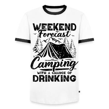 Camping Forecast Beer Tent Mountains Hiking Camper - Men's Ringer Shirt - white/black - Front - AI Model Female 172 light (172cm) & AI Model Male 178 dark (178cm)