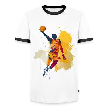 Basketball Basketball Player Dunking Splash Colorful - Men's Ringer Shirt - white/black - Front - AI Model Female 172 light (172cm) & AI Model Male 178 dark (178cm)