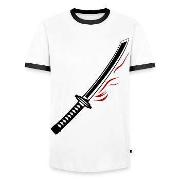 Icône d’épée de samouraï - T-shirt contrasté Homme - blanc/noir - Devant - AI Model Female 172 light (172cm) & AI Model Male 178 dark (178cm)