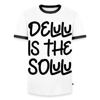 Delulu is the solulu - Männer Kontrast-T-Shirt - Weiß/Schwarz - Vorne - AI Model Female 172 light (172cm) & AI Model Male 178 dark (178cm)