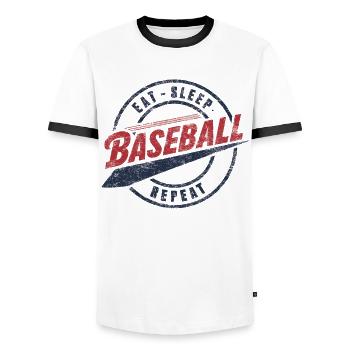 Baseball Hommes Femmes Enfants Joueur Lanceur Softball - T-shirt contrasté Homme - blanc/noir - Devant - AI Model Female 172 light (172cm) & AI Model Male 178 dark (178cm)