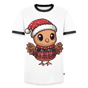 Truthan Christmas Comic - Men's Ringer Shirt - white/black - Front - AI Model Female 172 light (172cm) & AI Model Male 178 dark (178cm)