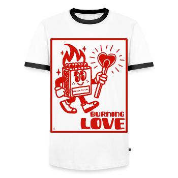 Burning Love- Design Rétro Romantique - T-shirt contrasté Homme - blanc/noir - Devant - AI Model Female 172 light (172cm) & AI Model Male 178 dark (178cm)