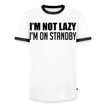 I'm not lazy, I'm on standby - Men's Ringer Shirt - white/black - Front - AI Model Female 172 light (172cm) & AI Model Male 178 dark (178cm)