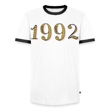 1992 Vintage 1992 Geburtstagsgeschenk - Männer Kontrast-T-Shirt - Weiß/Schwarz - Vorne - AI Model Female 172 light (172cm) & AI Model Male 178 dark (178cm)