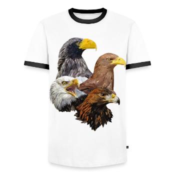 Raubvögel - Männer Kontrast-T-Shirt - Weiß/Schwarz - Vorne - AI Model Female 172 light (172cm) & AI Model Male 178 dark (178cm)