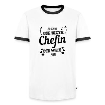 So sieht die beste Chefin der Welt aus! - Männer Kontrast-T-Shirt - Weiß/Schwarz - Vorne - AI Model Female 172 light (172cm) & AI Model Male 178 dark (178cm)