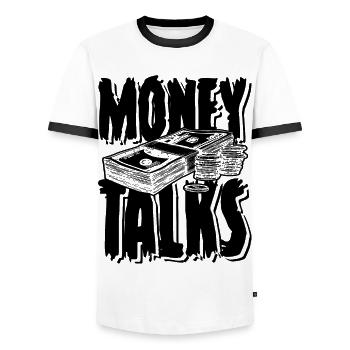 Money Geld Spaß - Männer Kontrast-T-Shirt - Weiß/Schwarz - Vorne - AI Model Female 172 light (172cm) & AI Model Male 178 dark (178cm)