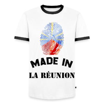 Made in La Réunion Empreinte ADN - T-shirt contrasté Homme - blanc/noir - Devant - AI Model Female 172 light (172cm) & AI Model Male 178 dark (178cm)