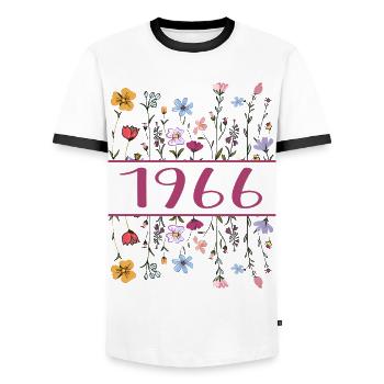 1966 Legendary Since 1966 Birthday 1966 Women - Men's Ringer Shirt - white/black - Front - AI Model Female 172 light (172cm) & AI Model Male 178 dark (178cm)