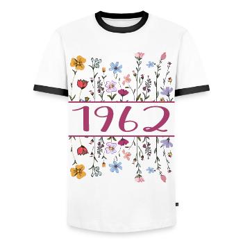 1962 Légendaire Depuis 1962 Anniversaire 1962 Femmes - T-shirt contrasté Homme - blanc/noir - Devant - AI Model Female 172 light (172cm) & AI Model Male 178 dark (178cm)