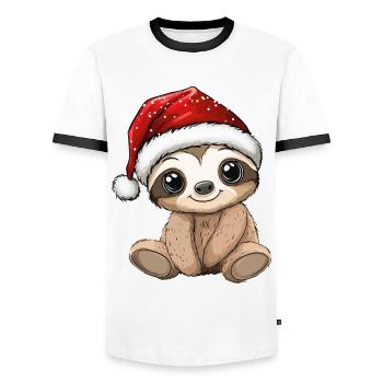 Faultier Weihnachten Süß Niedlich Weihnachtlich - Männer Kontrast-T-Shirt - Weiß/Schwarz - Vorne - AI Model Female 172 light (172cm) & AI Model Male 178 dark (178cm)