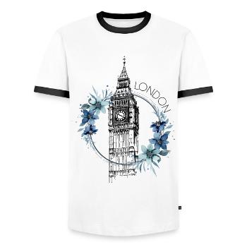 London Big Ben England Blumen Line Art Kunst - Männer Kontrast-T-Shirt - Weiß/Schwarz - Vorne - AI Model Female 172 light (172cm) & AI Model Male 178 dark (178cm)