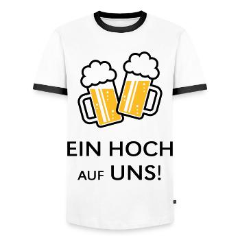 Ein Hoch Auf Uns! Bierkrüge Stoßen An (Bier / 2C) - Männer Kontrast-T-Shirt - Weiß/Schwarz - Vorne - AI Model Female 172 light (172cm) & AI Model Male 178 dark (178cm)