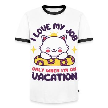 I Love My Job - Funny Cat Vacation - Männer Kontrast-T-Shirt - Weiß/Schwarz - Vorne - AI Model Female 172 light (172cm) & AI Model Male 178 dark (178cm)