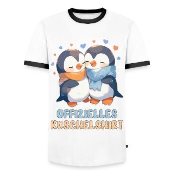 Official Cuddly Shirt Penguins Love Heart Sweet - Men's Ringer Shirt - white/black - Front - AI Model Female 172 light (172cm) & AI Model Male 178 dark (178cm)