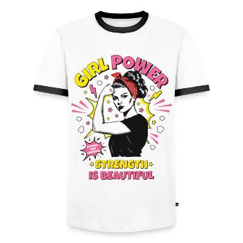 Femme Pop Art Girl Power Girl Power Girl Strong - T-shirt contrasté Homme - blanc/noir - Devant - AI Model Female 172 light (172cm) & AI Model Male 178 dark (178cm)