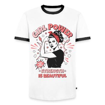 Femme Pop Art Girl Power Girl Power Girl Strong - T-shirt contrasté Homme - blanc/noir - Devant - AI Model Female 172 light (172cm) & AI Model Male 178 dark (178cm)