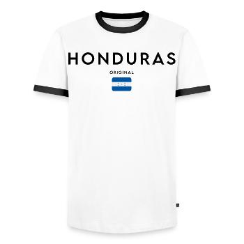 Drapeau du Honduras, design minimaliste élégant - T-shirt contrasté Homme - blanc/noir - Devant - AI Model Female 172 light (172cm) & AI Model Male 178 dark (178cm)