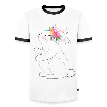 Little with flowers - Men's Ringer Shirt - white/black - Front - AI Model Female 172 light (172cm) & AI Model Male 178 dark (178cm)