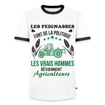 Agriculteurs - T-shirt contrasté Homme - blanc/noir - Devant - AI Model Female 172 light (172cm) & AI Model Male 178 dark (178cm)