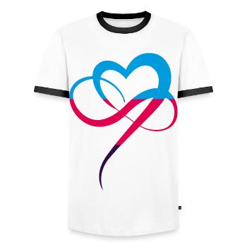 Polyamorie Flagge Infinity Heart Buntes Herz - Männer Kontrast-T-Shirt - Weiß/Schwarz - Vorne - AI Model Female 172 light (172cm) & AI Model Male 178 dark (178cm)