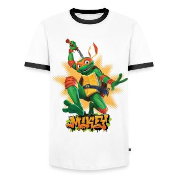 TMNT Mutant Mayhem Turtle Mikey - Men's Ringer Shirt - white/black - Front - AI Model Female 172 light (172cm) & AI Model Male 178 dark (178cm)