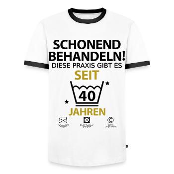 40 jährigen Praxisjubiläum Zahnarzt Arzt - Männer Kontrast-T-Shirt - Weiß/Schwarz - Vorne - AI Model Female 172 light (172cm) & AI Model Male 178 dark (178cm)