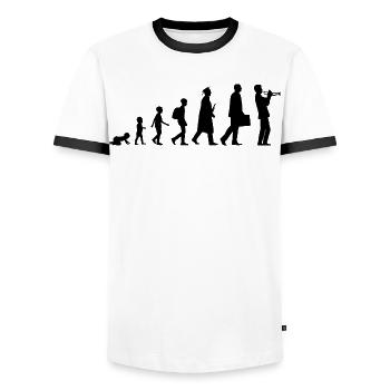 Entwicklung vom Kind zum Trompeter - Männer Kontrast-T-Shirt - Weiß/Schwarz - Vorne - AI Model Female 172 light (172cm) & AI Model Male 178 dark (178cm)