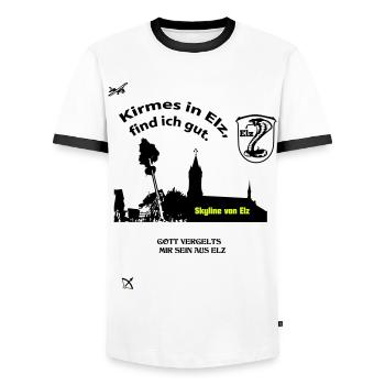 Kirmes in Elz, find ich gut. - Männer Kontrast-T-Shirt - Weiß/Schwarz - Vorne - AI Model Female 172 light (172cm) & AI Model Male 178 dark (178cm)