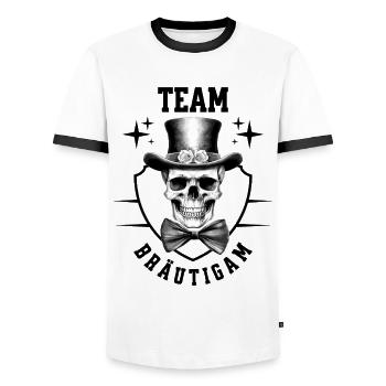 Bachelor Party Team Groom Skull Bachelor Party - Men's Ringer Shirt - white/black - Front - AI Model Female 172 light (172cm) & AI Model Male 178 dark (178cm)