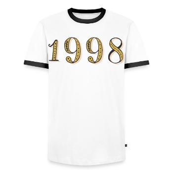 Cadeau d’anniversaire 1998 Vintage 1998  - T-shirt contrasté Homme - blanc/noir - Devant - AI Model Female 172 light (172cm) & AI Model Male 178 dark (178cm)