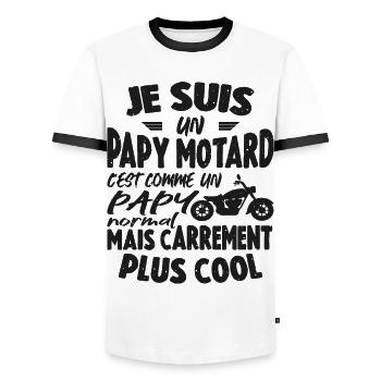 Je Suis Un Papy Motard Plus Cool - T-shirt contrasté Homme - blanc/noir - Devant - AI Model Female 172 light (172cm) & AI Model Male 178 dark (178cm)