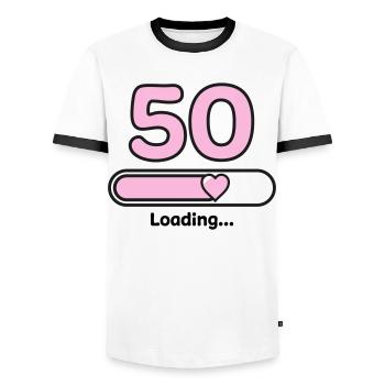 50 years - Men's Ringer Shirt - white/black - Front - AI Model Female 172 light (172cm) & AI Model Male 178 dark (178cm)