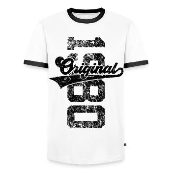 46TH BIRTHDAY ORIGINAL 1980 - Men's Ringer Shirt - white/black - Front - AI Model Female 172 light (172cm) & AI Model Male 178 dark (178cm)