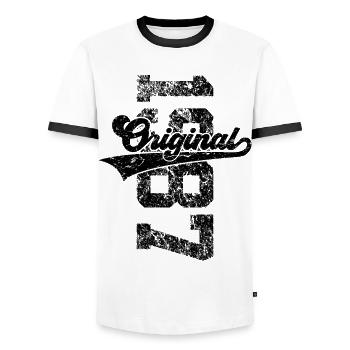 39. GEBURTSTAG ORIGINAL 1987 - Männer Kontrast-T-Shirt - Weiß/Schwarz - Vorne - AI Model Female 172 light (172cm) & AI Model Male 178 dark (178cm)