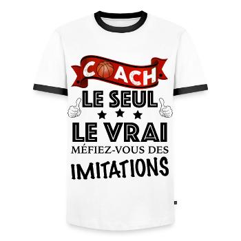 Coach Basket humour Idée Cadeau Homme Coach - T-shirt contrasté Homme - blanc/noir - Devant - AI Model Female 172 light (172cm) & AI Model Male 178 dark (178cm)